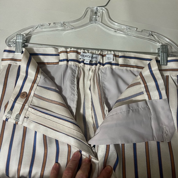 Veronica Beard Twill Grigore Striped Wide-Leg Pants Size 12 - Picture 12 of 16